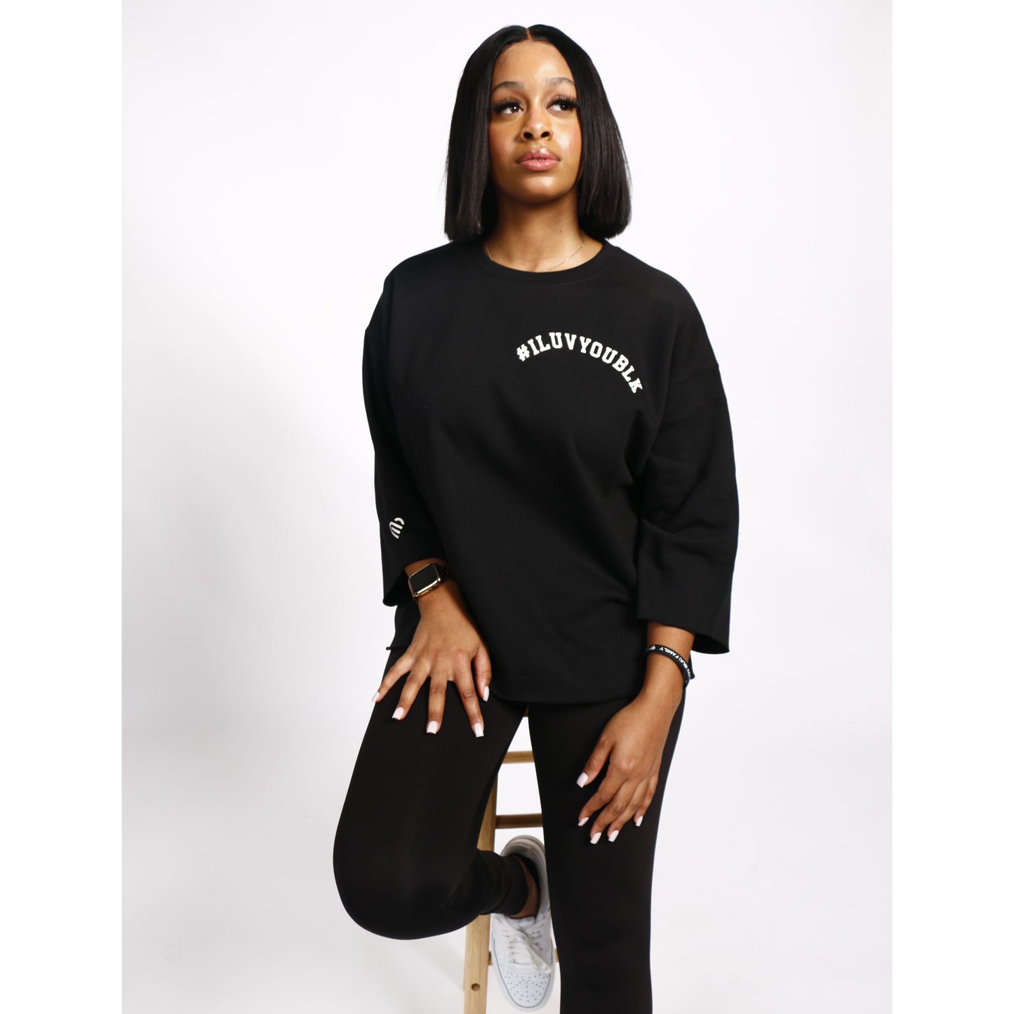 #ILUVYOUBLK Oversized Cropped Sweatshirt