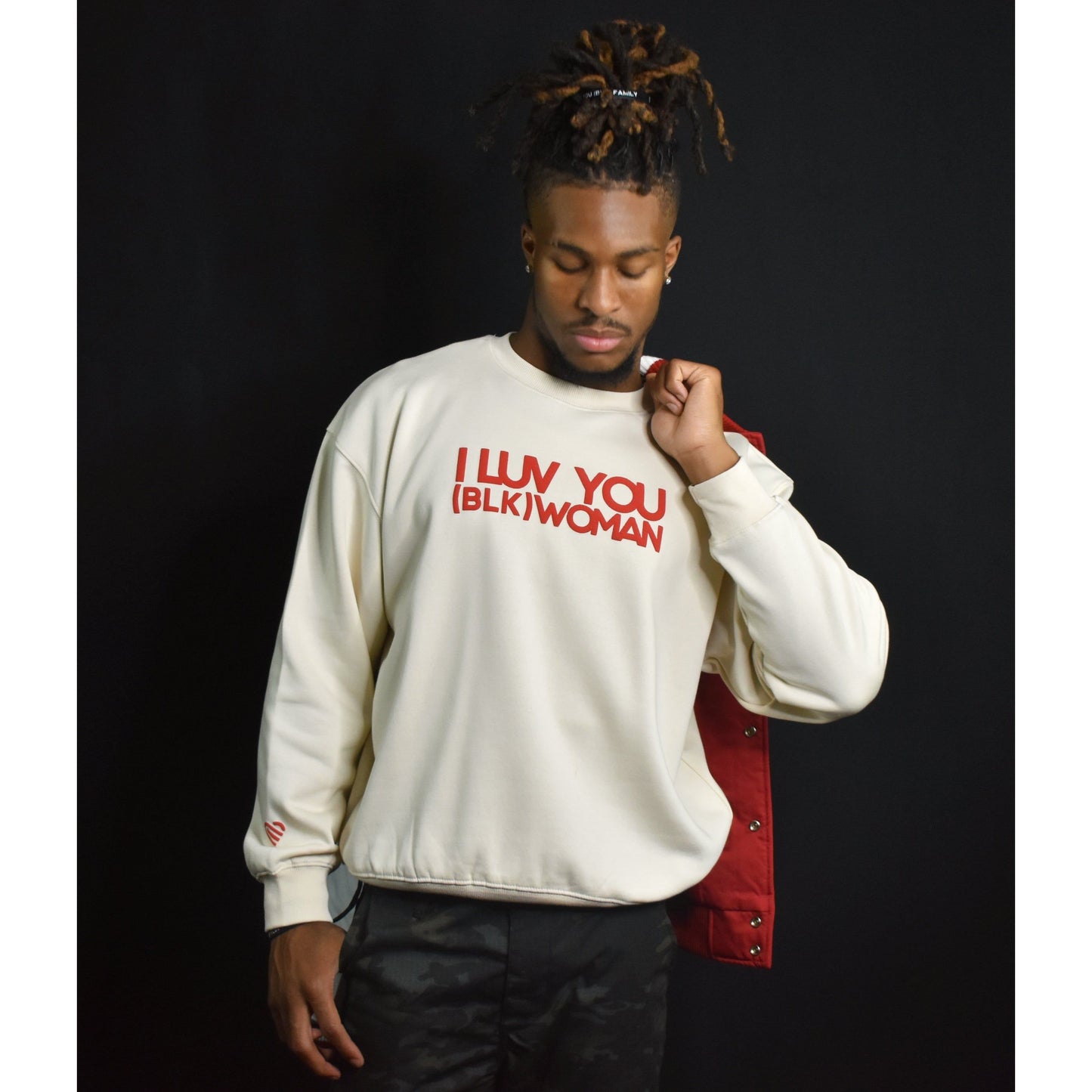 Cream & Red Velvet Crewneck - Puff Print (BLK) MAN / (BLK) WOMAN